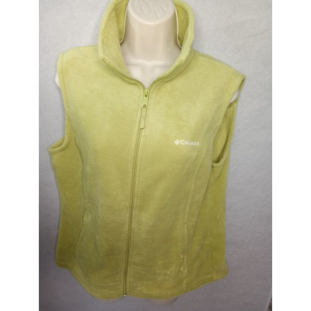 Columbia Women Lg Lime Green Vest Zip up 2 side pockets 2 inside pockets Vintage